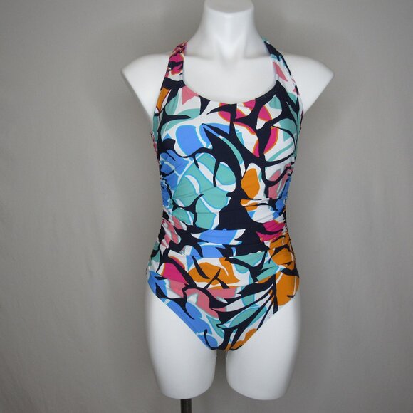 Nautica Slimming Ruched Side One Piece Floral Print Swimsuit Women's S Small - Picture 1 of 7
